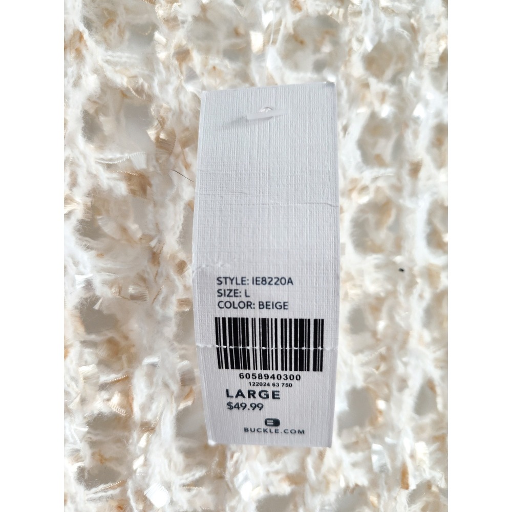 New Bke Sweater Large Crochet Eyelash Pointelle Open Knit Cream Relaxed Pullover - Picture 8 of 10